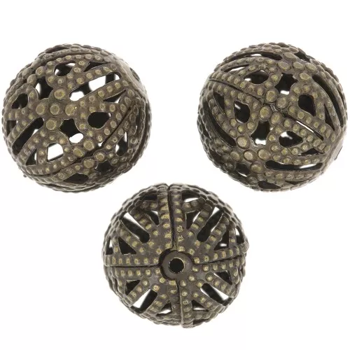 12mm Round filigree beads - Bronze x10