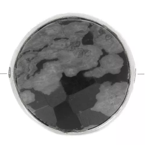 9mm 925 Sterling Silver Round faceted gemstone bead - Speckled Obsidian x1