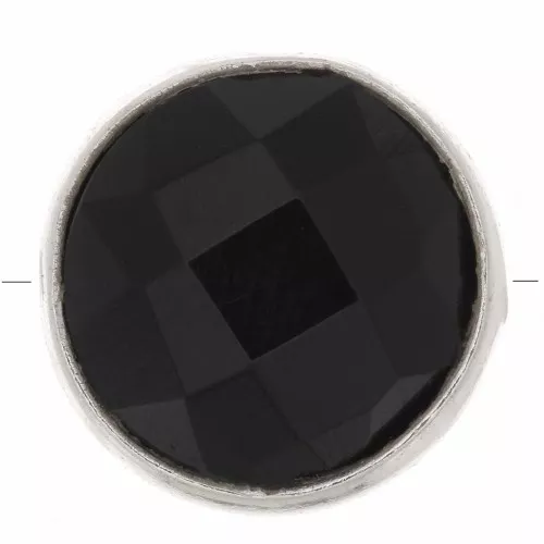 9mm 925 Sterling Silver Round faceted gemstone bead - Black Onyx x1