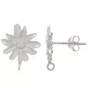 15x12mm 925 Sterling Silver Flower Earstuds with Open Ring x2