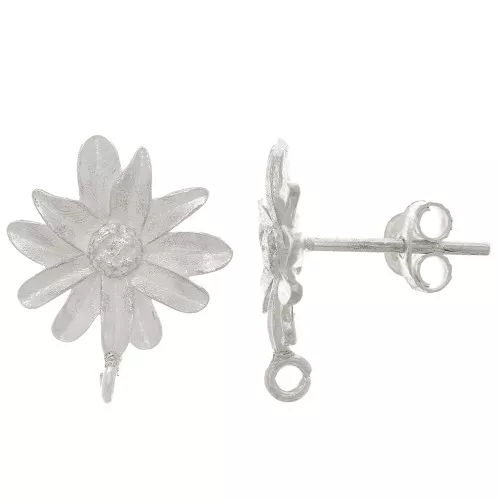 15x12mm 925 Sterling Silver Flower Earstuds with Open Ring x2