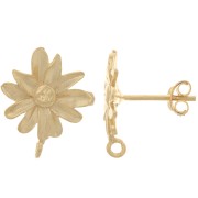 15x12mm 925 Sterling Silver Flower Earstuds with Open Ring - Fine Gold plated x2|raw }}