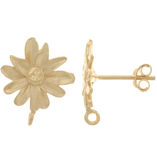15x12mm 925 Sterling Silver Flower Earstuds with Open Ring - Fine Gold plated x2