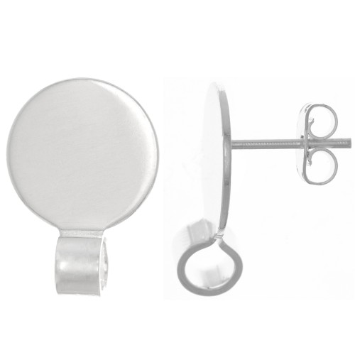 14mm Disc EarStuds with open clasp - Silver Tone x2