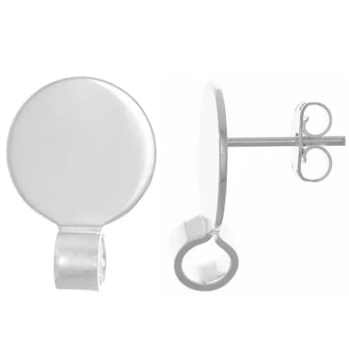 14mm Disc EarStuds with open clasp - Silver Tone x2