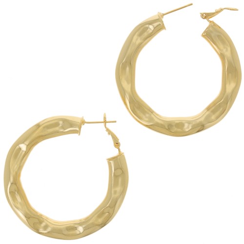 45mm Wide Hammered hoop earrings - Fine Gold plated x2