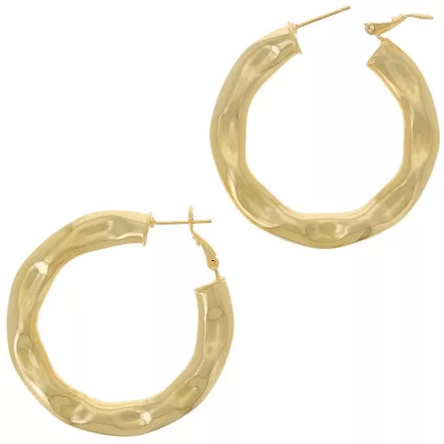 45mm Wide Hammered hoop earrings - Fine Gold plated x2