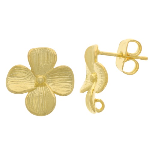14x13mm Flower earstuds - with open hoop - Fine Gold Plated x2