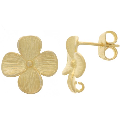 14x13mm Flower earstuds - with open hoop - Matt gold x2