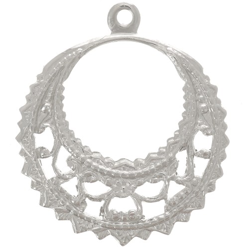 22mm Round Filigree Pendant - Rhodium Tone x1