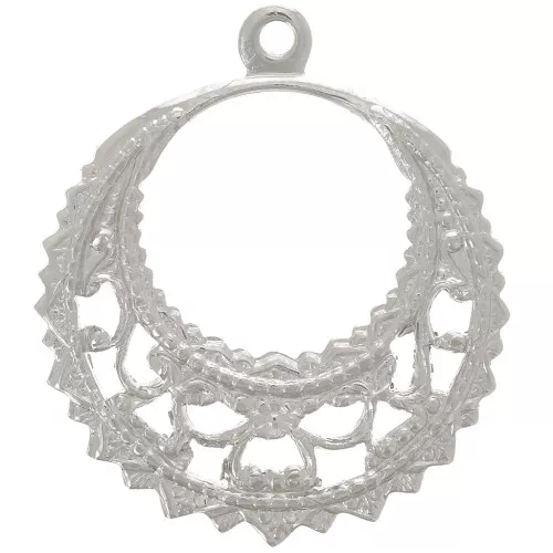 22mm Round Filigree Pendant - Rhodium Tone x1