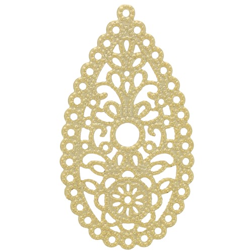 50x27 mm Filigree Drop Pendant - Fine Gold plated x1