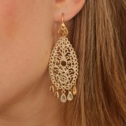 50x27 mm Filigree Drop Pendant - Fine Gold plated x1