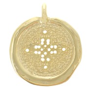 30mm irregular medal Pendant - cross pattern - Fine Gold Plated x1|raw }}