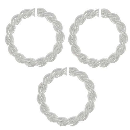9.5x1.6mm Open Round Twisted jump Rings - Fine Silver plating x5