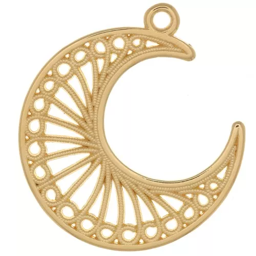 33x28mm half-moon filigree effect Pendant - Fine Gold Plated x1
