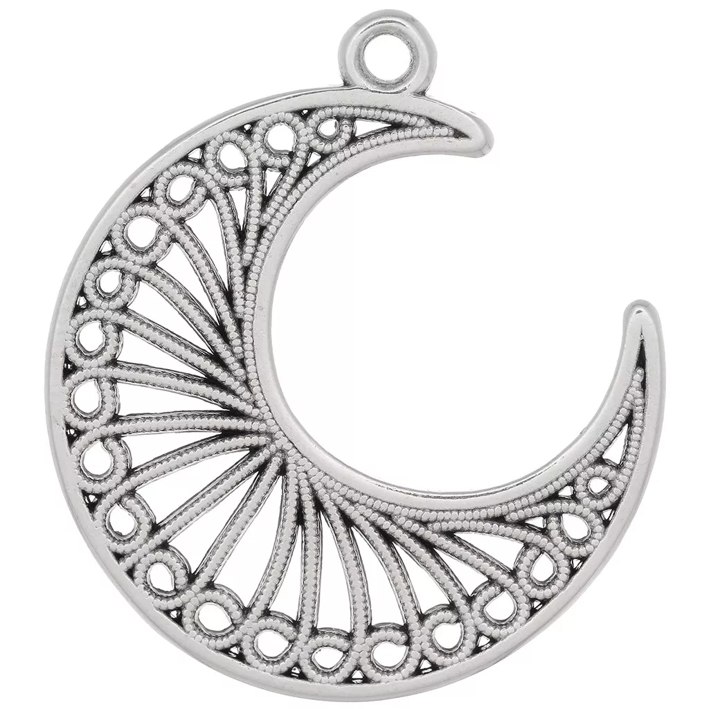 Bulk Silver Crescent Moon Filigree Charms With Hook – Choose 4, 20, Or 50 Pieces – AS136