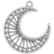 33x28mm half-moon filigree effect Pendant - Antique silver plating x1