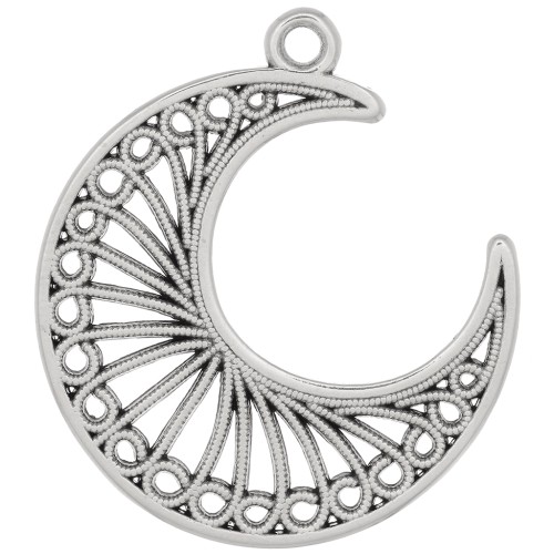 33x28mm half-moon filigree effect Pendant - Antique silver plating x1