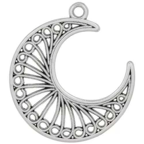 33x28mm half-moon filigree effect Pendant - Antique silver plating x1