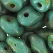 SuperDuo 2.5x5mm Green Turquoise Travertin x10g