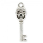 Key Skull Charm 33mm Old Silver tone  x1