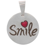 15 mm 304 stainless steel medal Pendant - Smile with a resin heart x1|raw }}