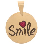 15 mm 304 stainless steel medal Pendant - Smile with a resin heart - Gold Tonex1