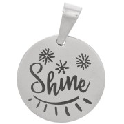 15 mm 304 stainless steel Round medal pendant - Shine & star pattern x1