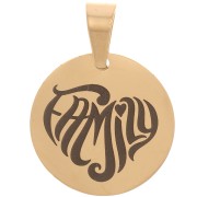 15 mm 304 stainless steel Round pendant - Family - Gold Tone x1|raw }}