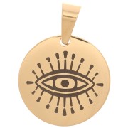 15 mm 304 stainless steel Round pendant - Lucky eye - Gold Tone x1|raw }}
