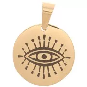 15 mm 304 stainless steel Round pendant - Lucky eye - Gold Tone x1
