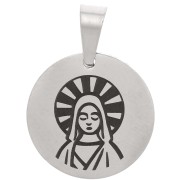 15 mm 304 stainless steel Round medal pendant - Virgin pattern x1