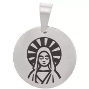 15 mm 304 stainless steel Round medal pendant - Virgin pattern x1