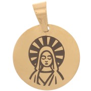 15 mm 304 stainless steel Round medal pendant - Virgin pattern - Gold Tone x1|raw }}