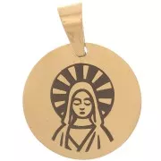 15 mm 304 stainless steel Round medal pendant - Virgin pattern - Gold Tone x1