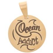 15 mm 304 stainless steel Round pendant - Ocean Addict - Gold Tone x1|raw }}