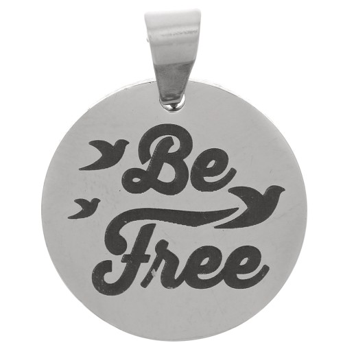 15 mm 304 stainless steel Round pendant - Be Free & Birds x1