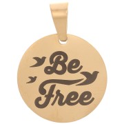 15mm 304 stainless steel Round pendant - Be Free & Birds - Gold Tone x1