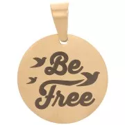 15mm 304 stainless steel Round pendant - Be Free & Birds - Gold Tone x1