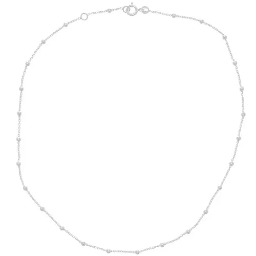 2.5mm 925 Sterling Silver cable mesh choker alternating round beads (1x1) x38cm