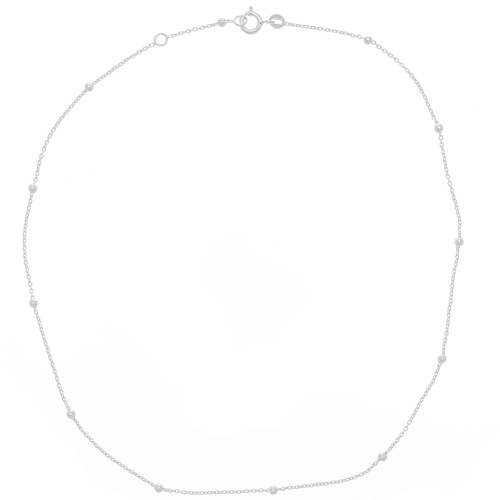 2.5mm 925 Sterling Silver cable mesh choker alternating round beads (1x3) x37cm