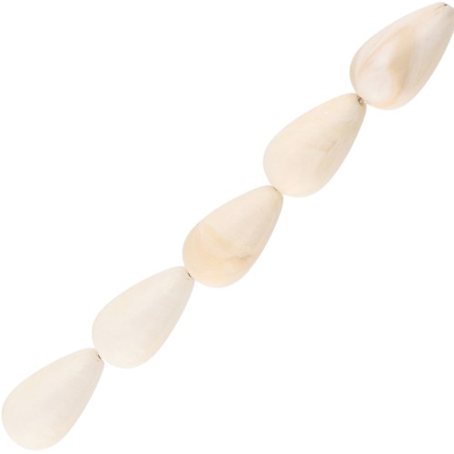 Pear beads in opaque resin 14x8 mm - Cream marbled x6