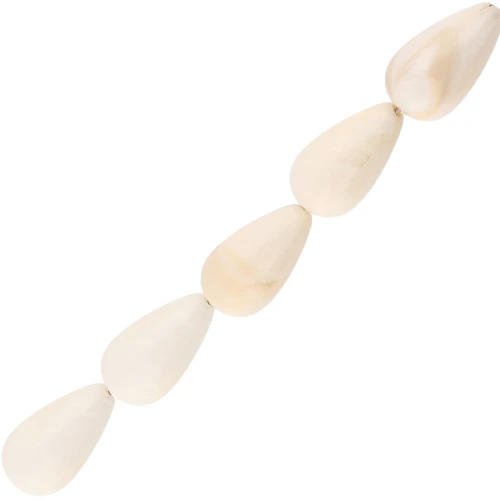 Pear beads in opaque resin 14x8 mm - Cream marbled x6