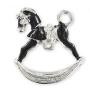 Enameled pendant rocking horse 30mm Black/Silver x1
