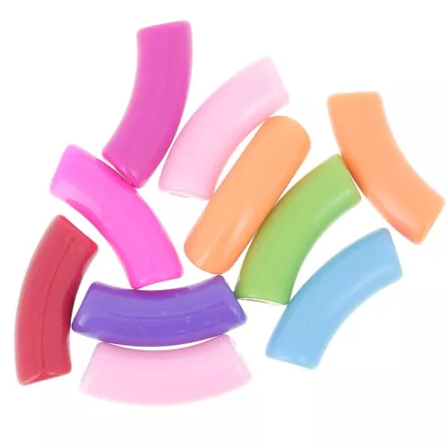 Curved tube beads 35x11 mm in opaque acrylic - Multicolor x10