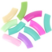 35x11mm Opaque Acrylic curved tube beads - Multicoloured x10