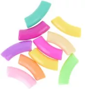 35x11mm Opaque Acrylic curved tube beads - Multicoloured x10