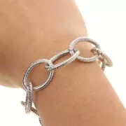 17.9mm Aluminium cable mesh chain - open links - Rhodium Tone x50cm