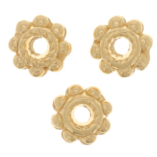 6mm Worked beads - Flower shape - Gold plated x6